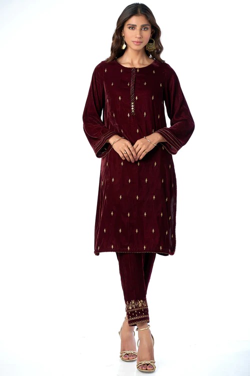 Stitched 2 Piece Velvet Embroidered Suit